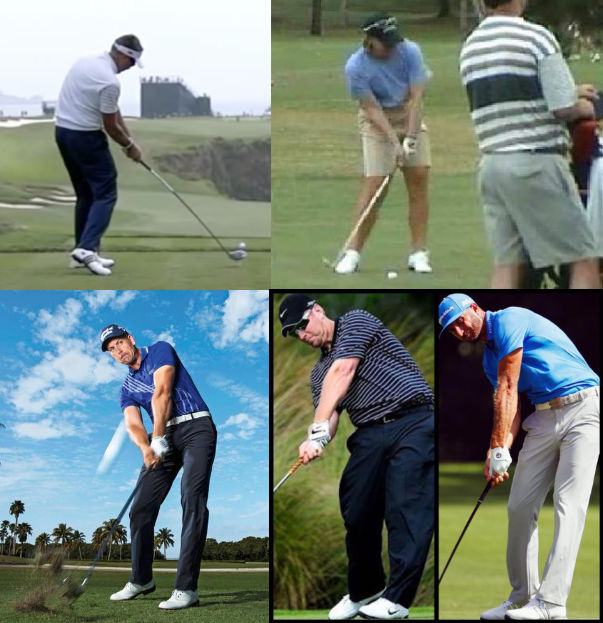 Professional golfers at impact showing heads up, proving “keep your head down” is a myth
