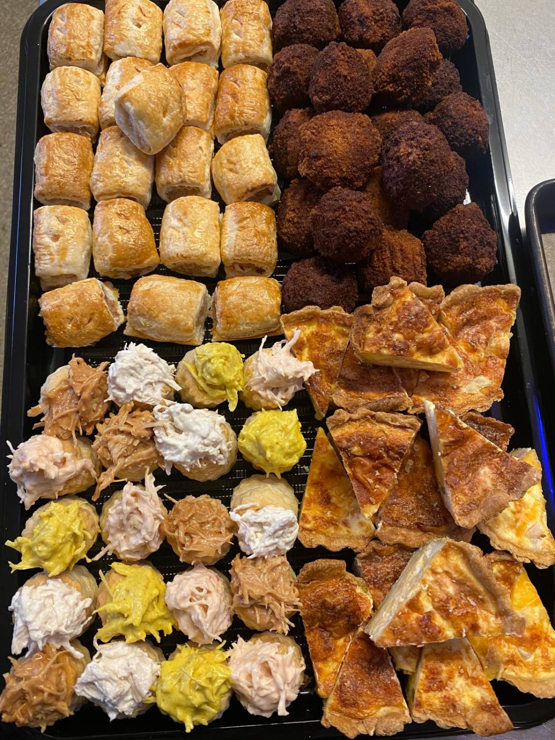 Dunes savoury platter with sausage rolls, quiche and vol-au-vents